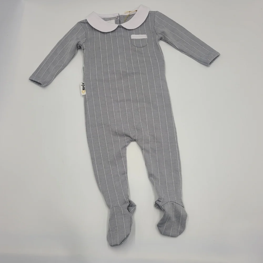 NEW Maniére baby boy raised stripe footed sleeper size 9 months